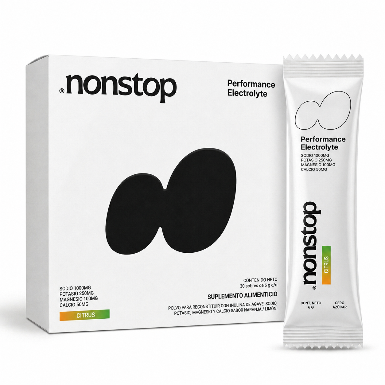 Sticks de electrolitos deportivos nonstop sin azúcar, 1000mg sodio, 30 porciones individuales